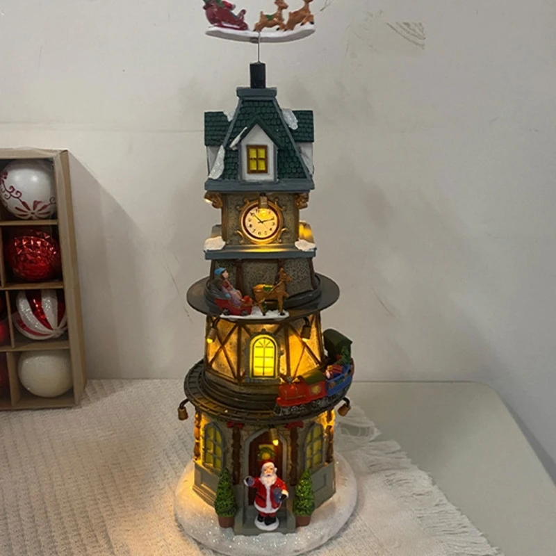 

Delicate Music Box House Figurine with Led Light Holiday New Year Party