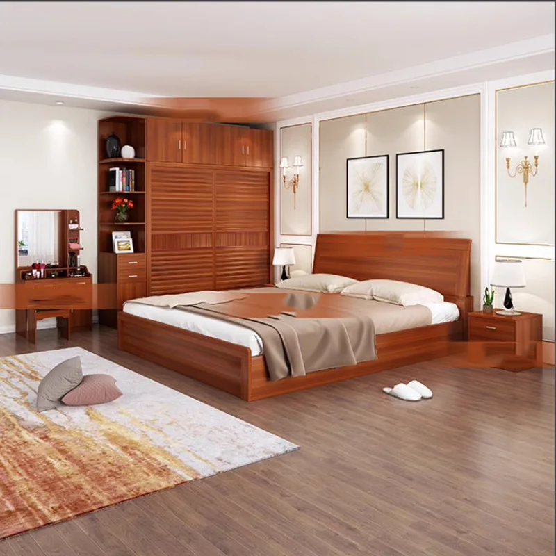 Wooden Wardrobe Bedroom Set Double Space Saving Nordic Modern Bedroom Set Storage Trendy Apartment Meuble De Chambre Furniture