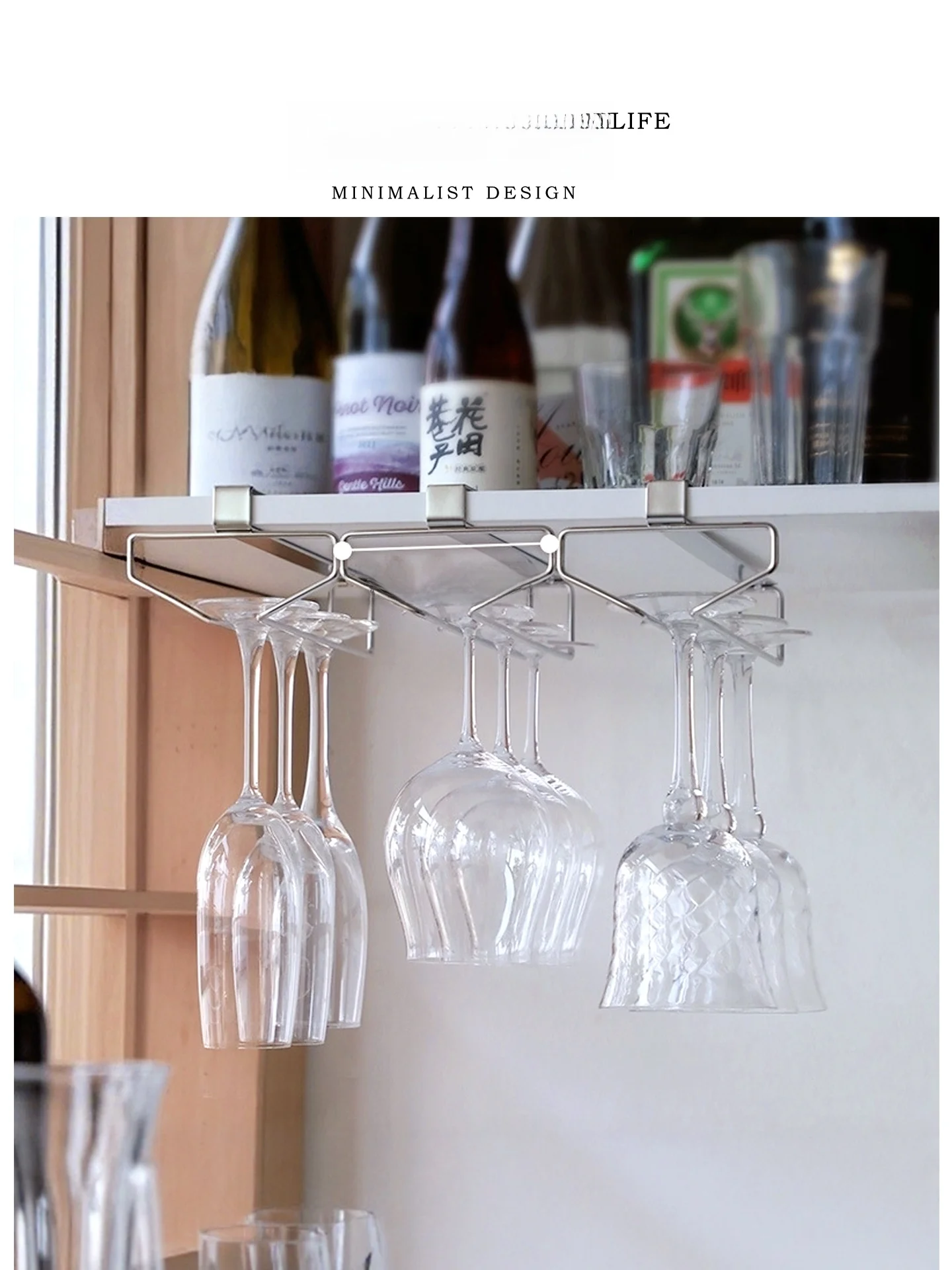 

Держатель для винных бокалов Tlife Industrial из нержавеющей стали 304, не требующий сверления, с подвесным креплением для организации дома и кухни