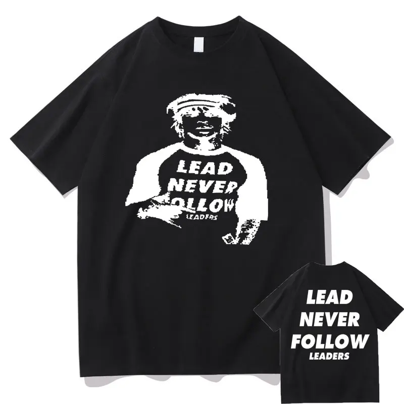 Rapper Chief Keef Lead Never Follow Leaders Double Sided Print T-shirt Male Vintage Tshirt Men Hip Hop Casual Oversized T Shirts