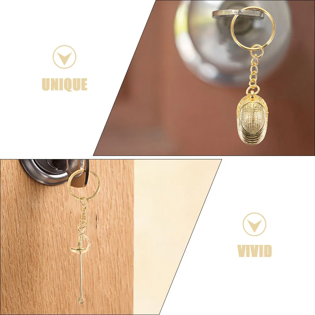 

2 Pcs Fencing Keychain Decorative Bag Pendant Metal Hanging Fences Accessories Keyring Sport Fans Lovers