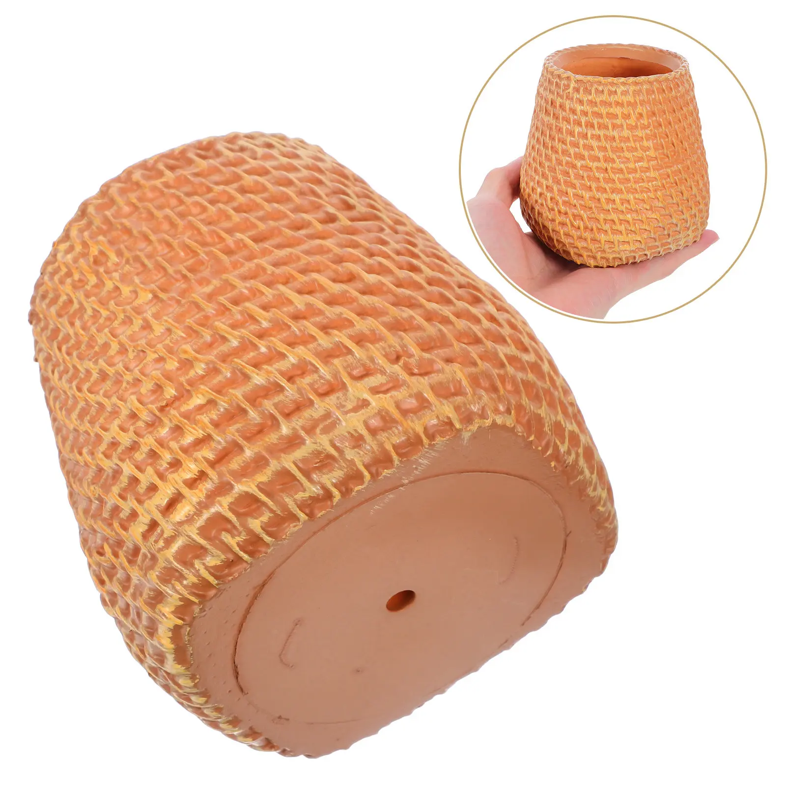Multi Functional Simulation Rattan Pen Holder Small Desktop Basket Flower Vase Makeup Brush Holder Pencil Pot Plastic
