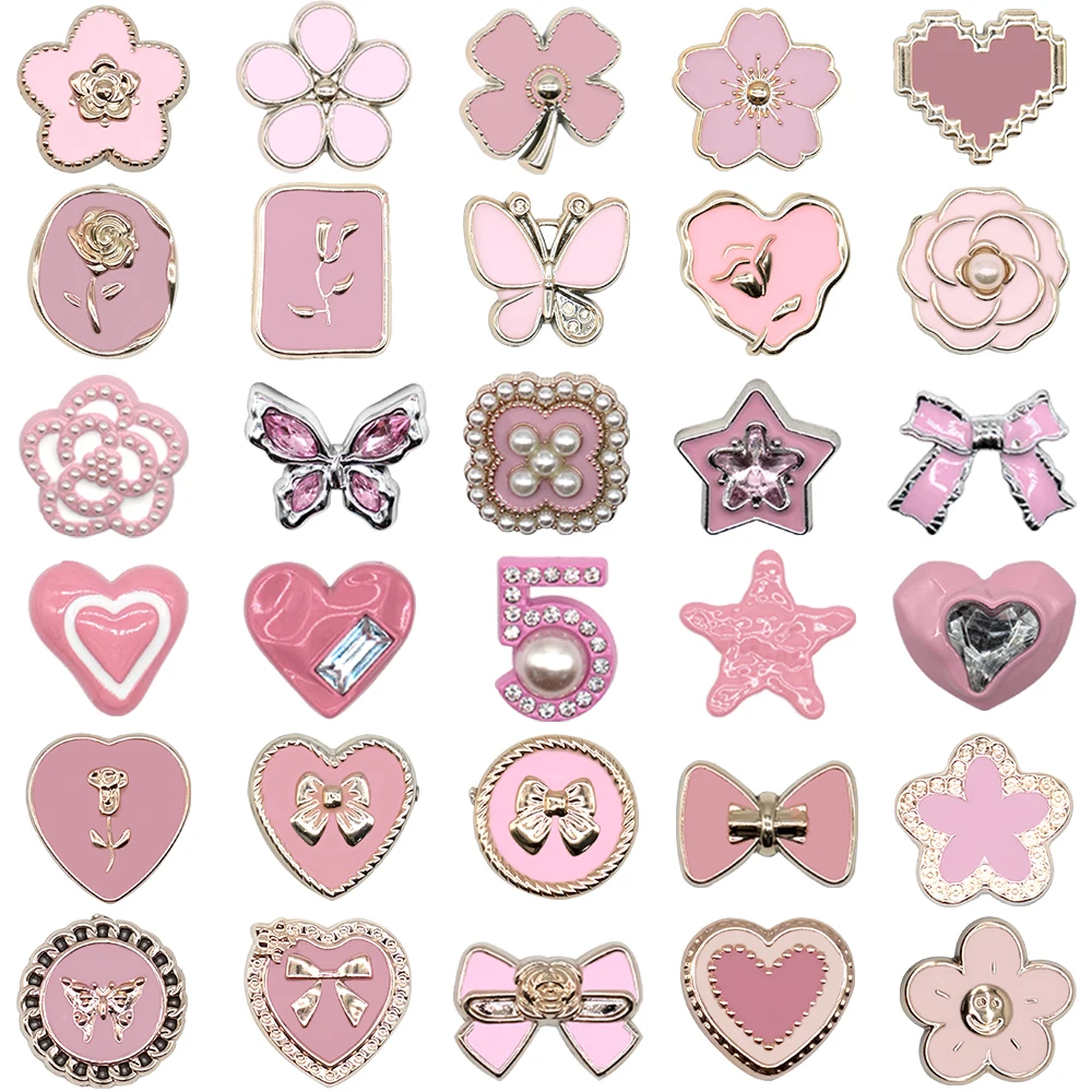 1/30Pcs Pink Acrylic Shoe Charms for Clogs, Heart, Bowknot, Butterfly DIY Accessories for Women & Teens Shoe Decorations Gifts