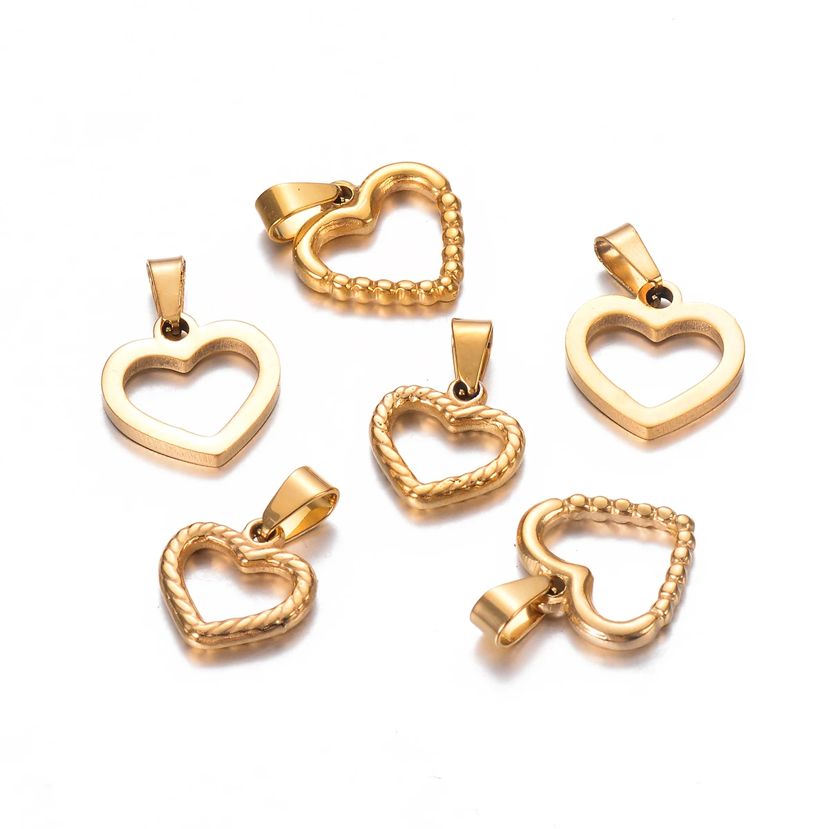 5Pcs Stainless Steel Heart-Shaped Gold Pendant Be Suitable for Women Necklace Bracelet  Jewelry Making Charm Supplie Wholesale