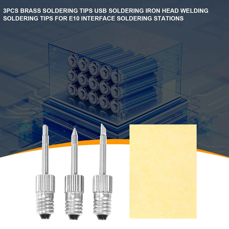 Puntas de soldadura de latón, cabezal de pistola para soldar USB, puntas de soldadura para estaciones de soldadura de interfaz E10, 3 uds.