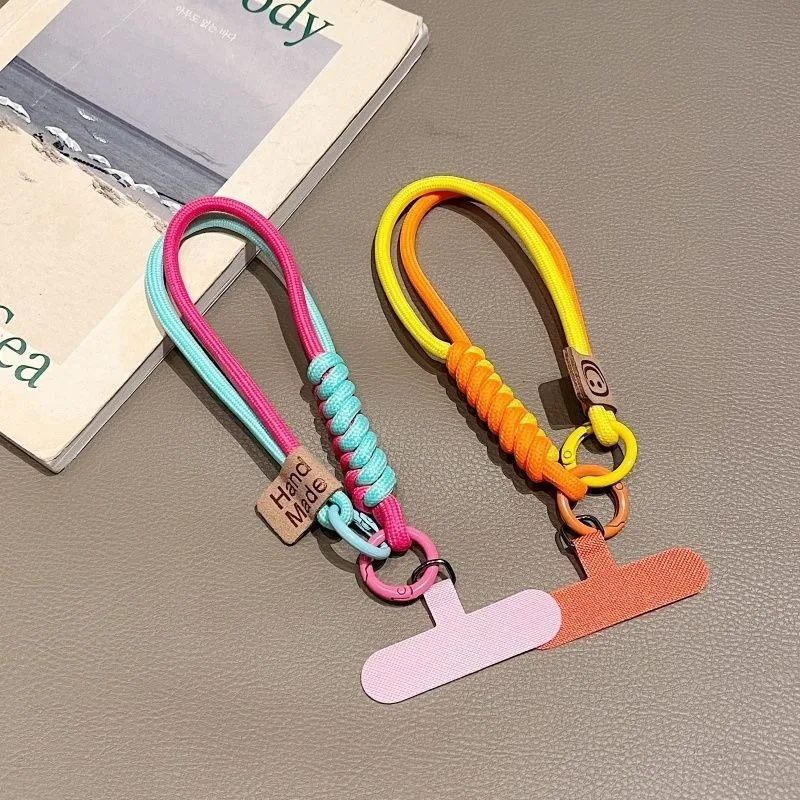 للنمط البريطاني اللون التباين المنسوجة الهاتف المحمول الحبل قصيرة المحمولة محب المفاتيح المعصم حبل دمية حقيبة قلادة