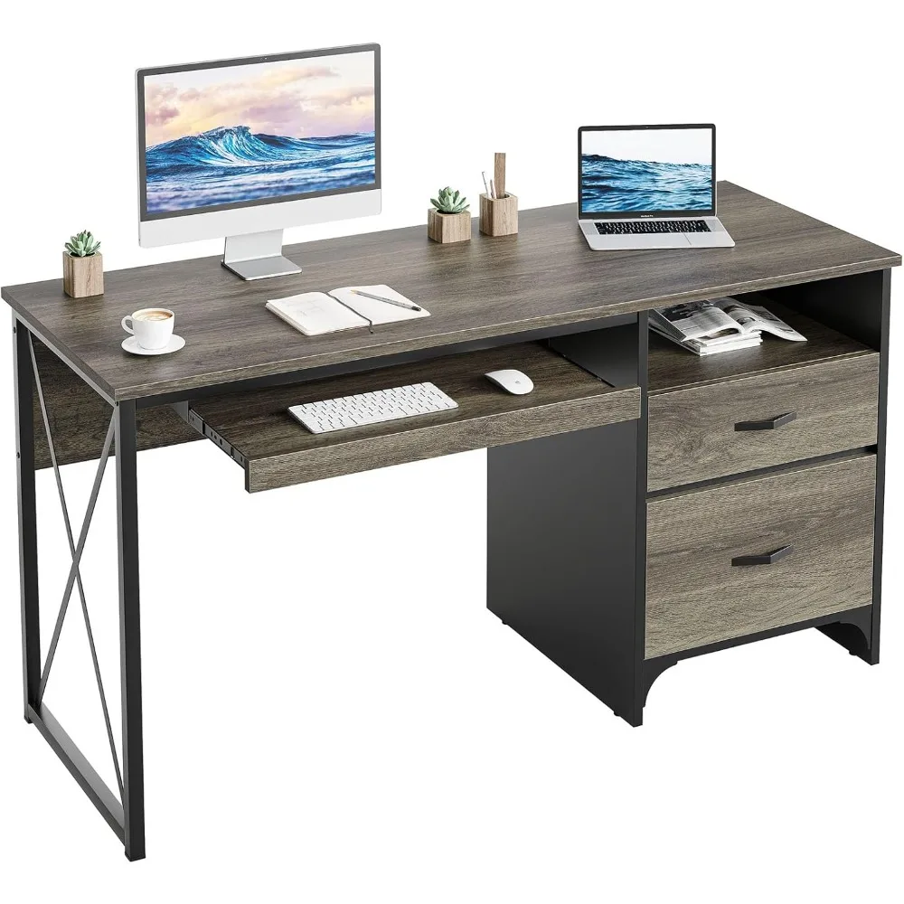 

Office Desk with Drawers, 55 inch Industrial Computer Desk with Storage, Wood Teacher Desk with Keyboard Tray & File Drawer