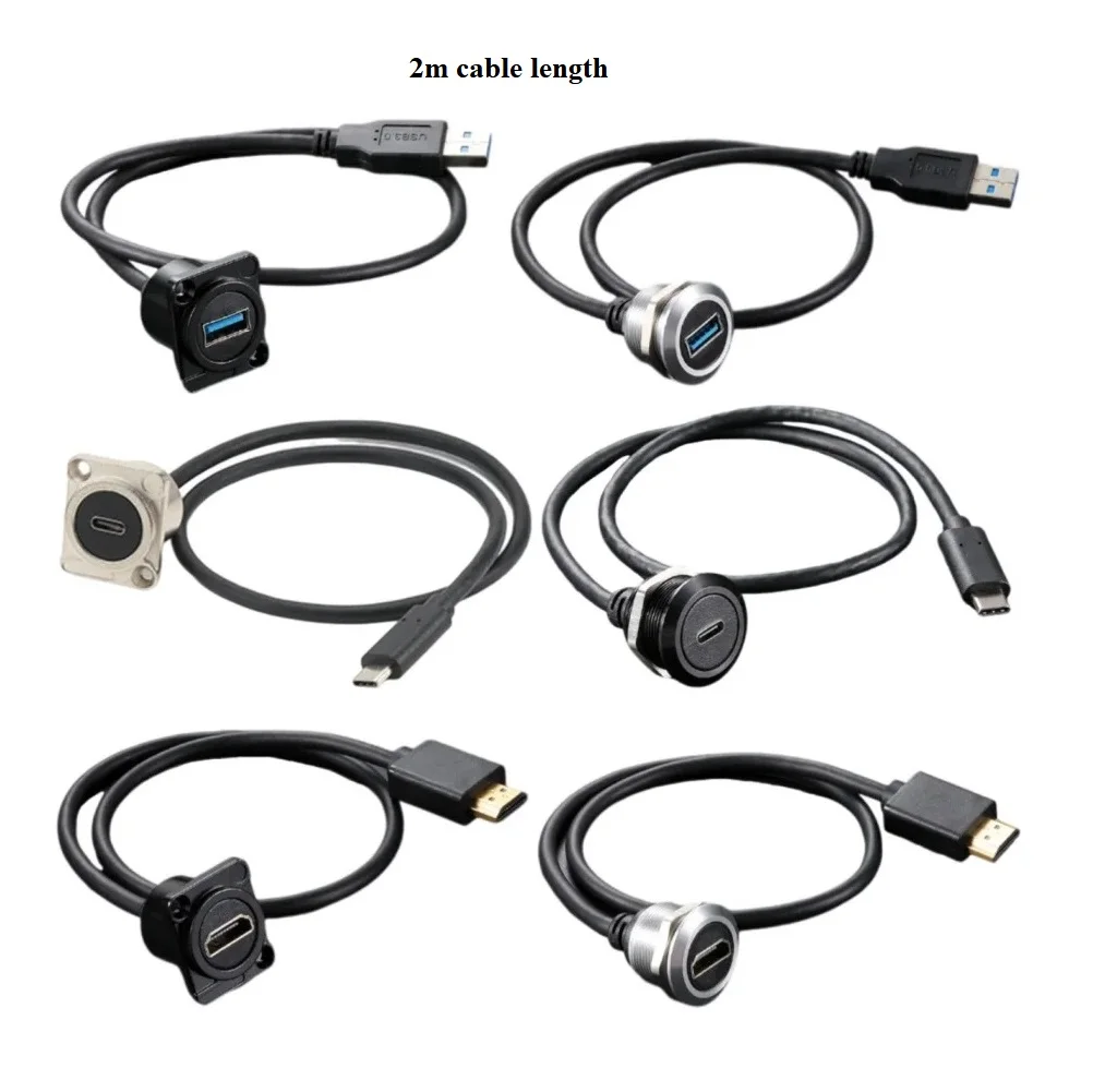 

2m Length Circular d Type Screw Panel Chassis Mount Usb3.0 a Usb c Type c Hdtv Hdmi-compatible Connector Cable Extention Cord