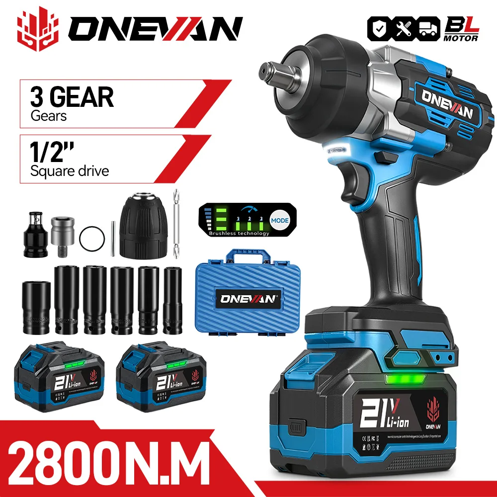 ONEVAN 2800N.M бесщеточный электрический ударный гайковерт с крутящим моментом, 5-скоростной аккумуляторный ключ, отвертка, электроинструмент для Makita, аккумуляторный штифт 18 В