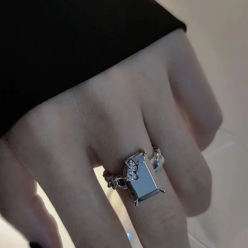3 Stück/Set, unregelmäßiges Ring-Set in Silberfarbe mit Kristallen, Vintage-Zirkon-Edelstein, offener Ring für Damen, modischer Party-Schmuck, Accessoires. – Detail 13