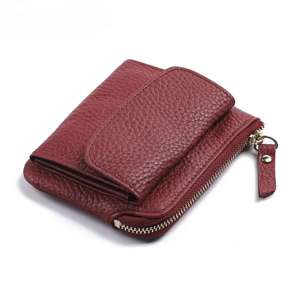 2023 New Genuine Leather Women Mini Wallet Ladies Short Wallets and Purses Zipper Leather Coin Purse Keychain Coins Pocket Bag