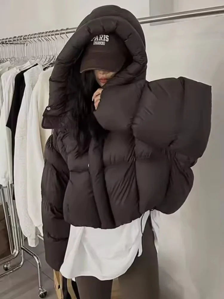 Trendy Amerikanische Kurze Baumwolle Jacke frauen Winter Mode Mit Kapuze Baumwolle Kleidung Koreanische Lose Fit Parkas Weibliche