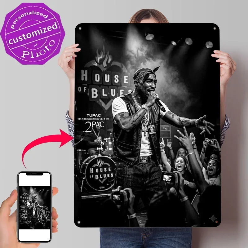 Tupac Shakur Live At House of Blues 3D Texture Printed Poster Custom Vintage Metal Tin Plate Sign for Wall Art Home Decoration