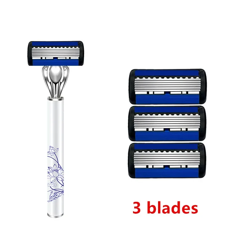 Chinese Style Metal Razor Holder Razors for Shaving Women White Lotus Pattern Shaving Machine for Men