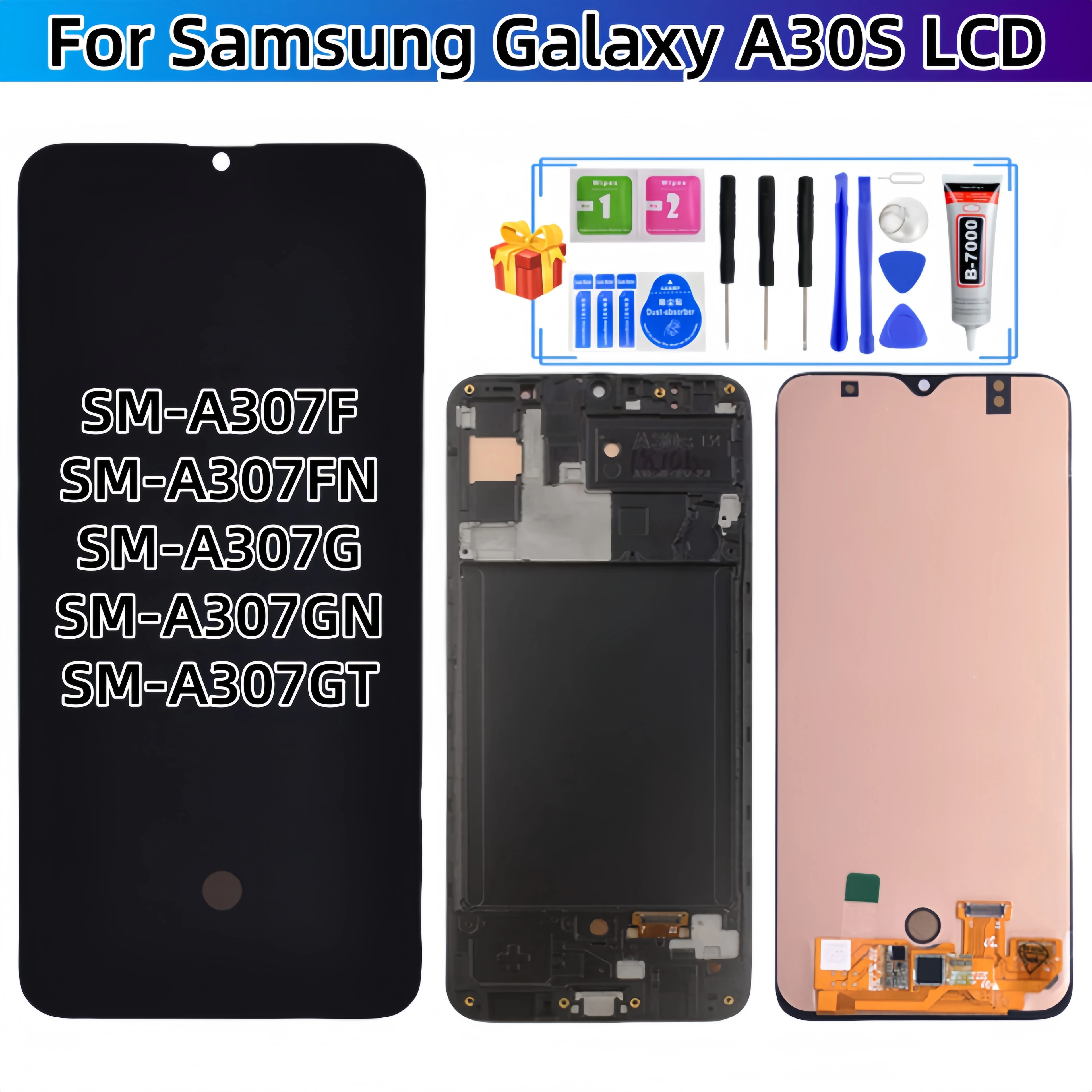 

Для Samsung Galaxy A30S 2019 SM-A307F A307FN A307G A307GN A307GT ЖК-дисплей с сенсорным экраном в сборе, запасные части для ЖК-дисплея