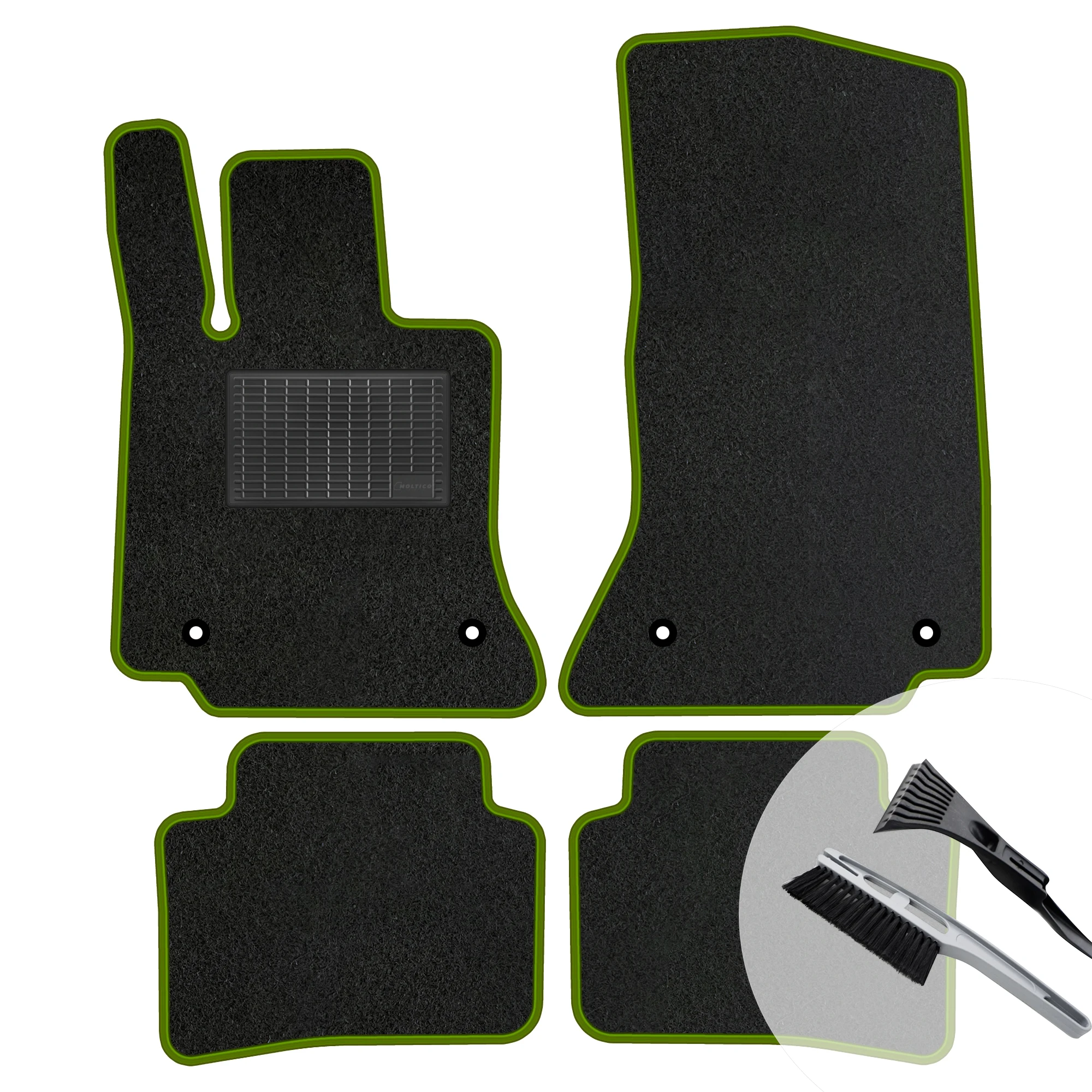Autovloermatten, velours, set met randafwerking, groen, voor Mercedes E W124, bouwjaar 1985-1997.