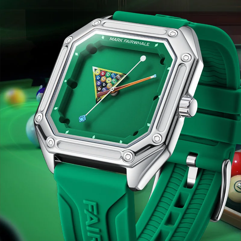 Mark Fairwhale New Men Quartz Watch Billiards Style Dial Fashion Watch Luminous Hand Square Waterproof Men Wristwatch 2025