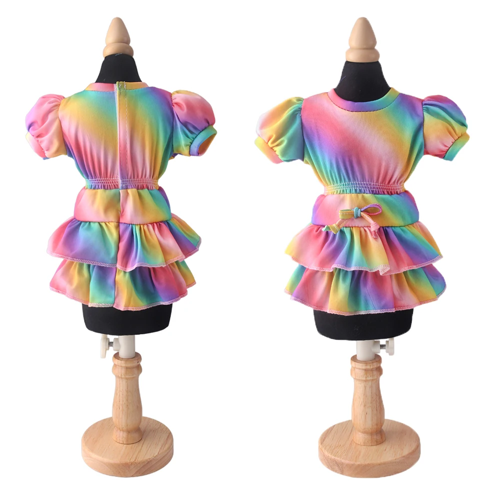18 Inch Doll Girl Rainbow Jumpsuit Short Skirt Doll Halo Cake Skirt Doll Photography Costume Props Doll Accessories