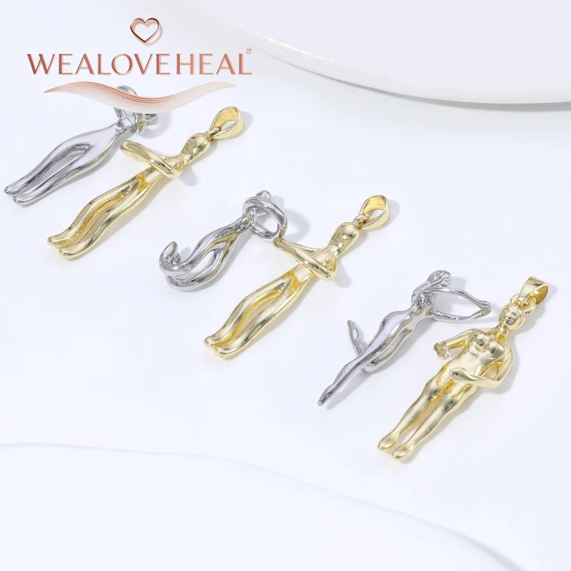 anhänger schmuck，anhänger schmuckherstellung，2er-Set 18K vergoldeter Messing-Anhänger, zweifarbiger Umarmungs-Liebhaber-Charm für DIY-Halsketten-Schmuckzubehör, Geschenk – Detail 18