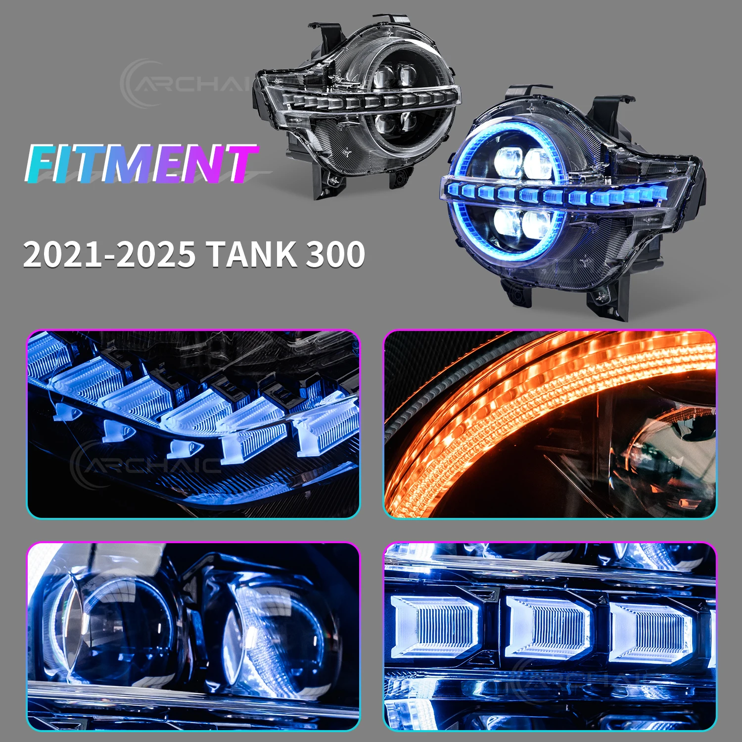 Upgrade Plug and Play New RGB LED Head Lamp for WEY Tank 300 2019-2025 White/Yellow DRL Projector Lens Headlights