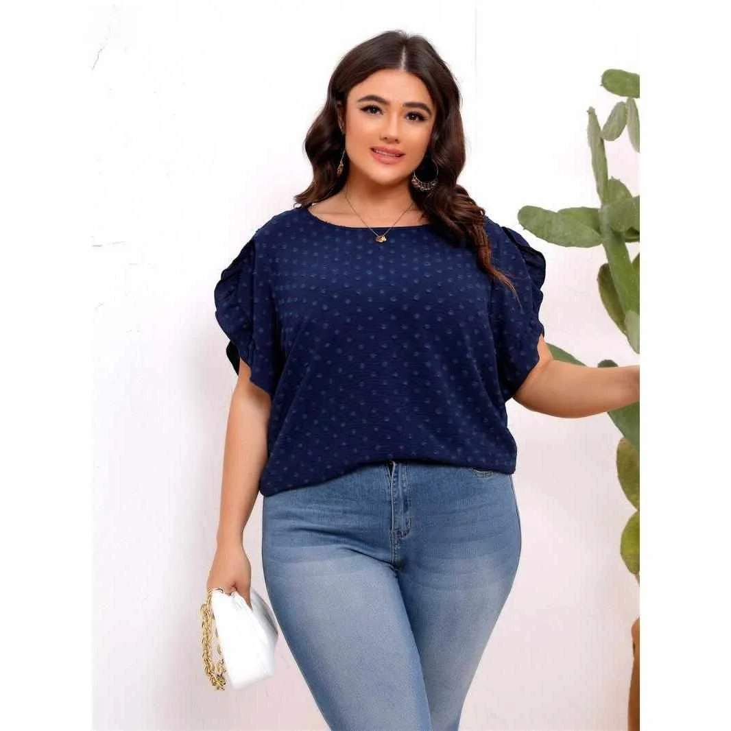 

L4XL Large Size High Elastic Summer Fat Women Tops T-irt Korean Sle Loose Fit Knot ort Sve round Ne