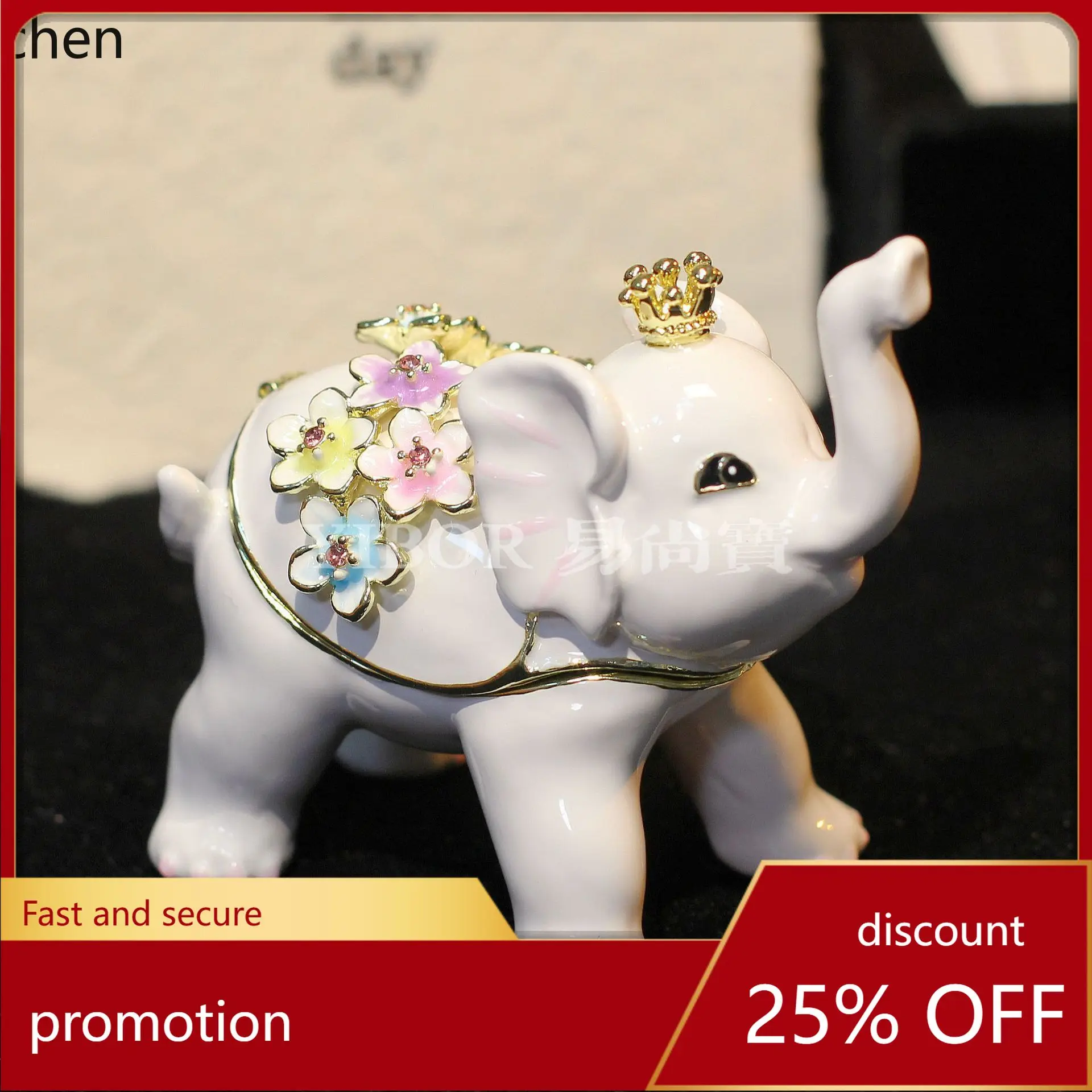 

H1Metal Elephant Ornament Enamel Jewelry Box Small Elephant Decoration for Living Room TV Cabinet Wine Cabinet Housewarming Gift