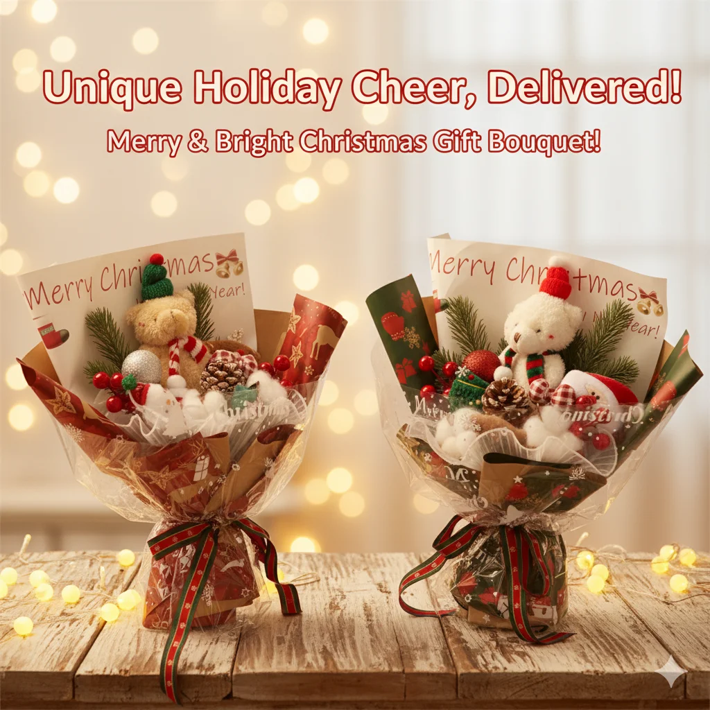 

Christmas Bear Bouquet Gift Finished Stuffed Doll Flower Surprise Present For Girlfriend Romantic Holiday Decor Christmas Eve