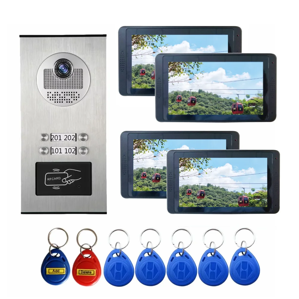 7 "วิดีโอประตูออดวิดีโออินเตอร์คอมสมาร์ทออดประตูโทรศัพท์กล้อง RFID 12/10/8/6/4 อพาร์ทเมนท์กระดิ่งประตูดูเบล