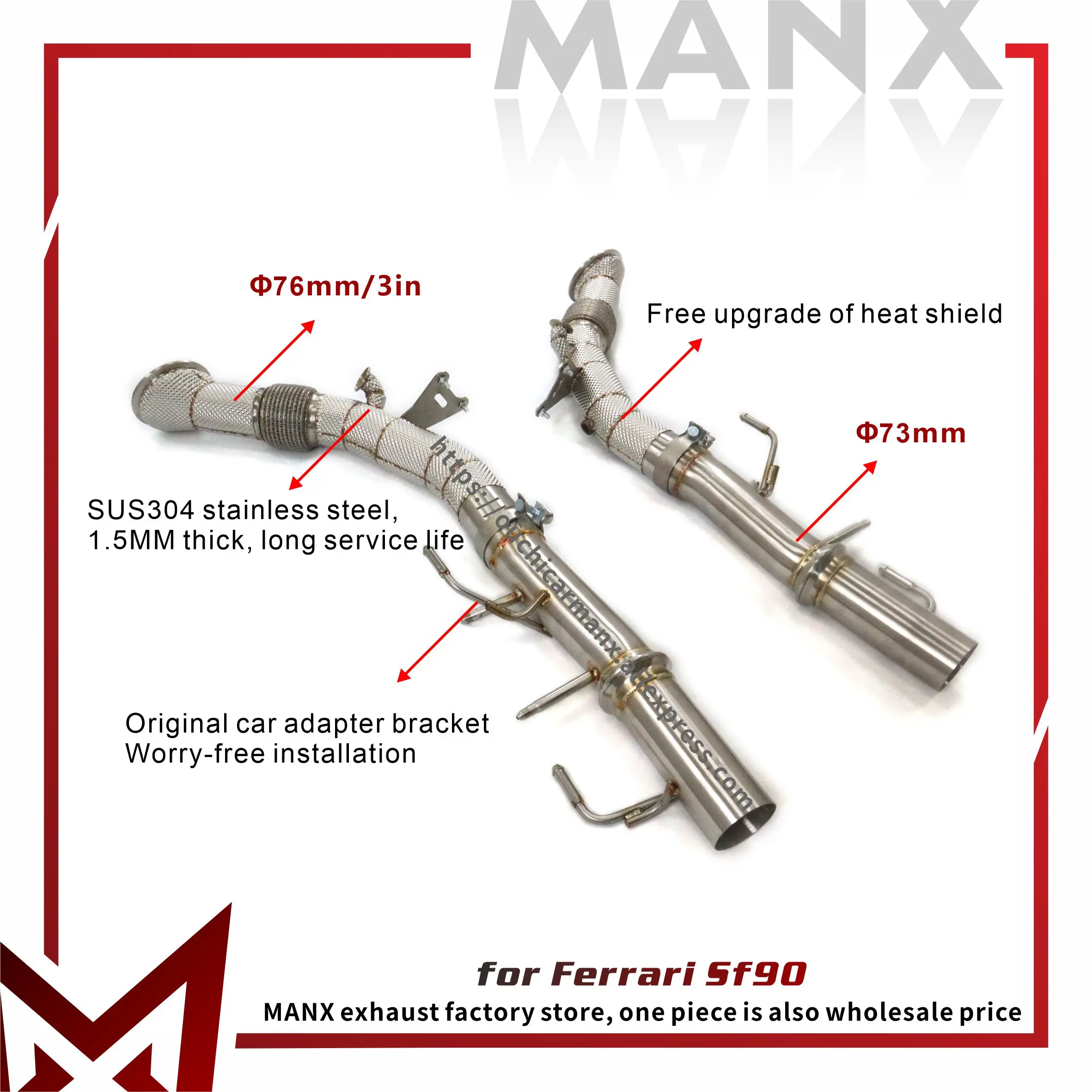 

Выхлоп MANX для Ferrari SF90 SUS304 Catback Неразрушающая установка Увеличение диаметра трубы Высококачественная водосточная труба
