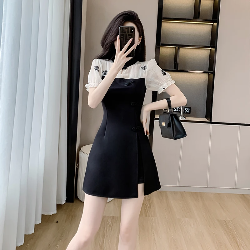 2024 Summer New Chinese Style Improved Qipao Style Dress Shorts Short Skirt Two piece Small Fragrance Set