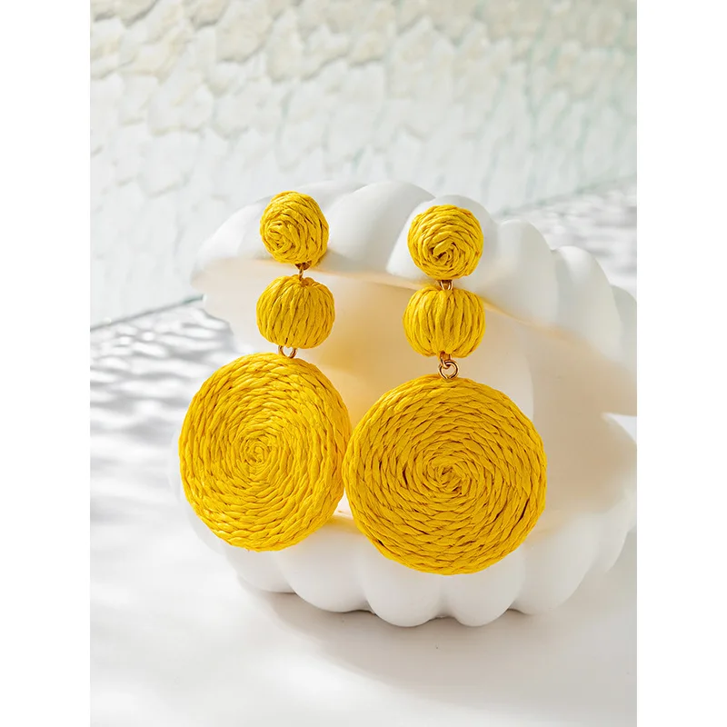 Summmer Bohemian Style  Rattan Weaving  Earring High-level Niche Lafite Grass Weaving Elegant Handmade Weave Earing  Vacation