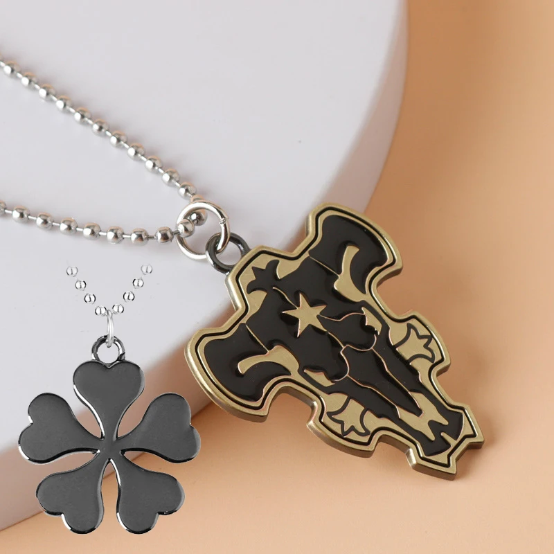 Black Clover Anime Pendant Necklace - Asta's Black Cow Magic Knights Logo Charming Clavicle Chain for Trendy Fans