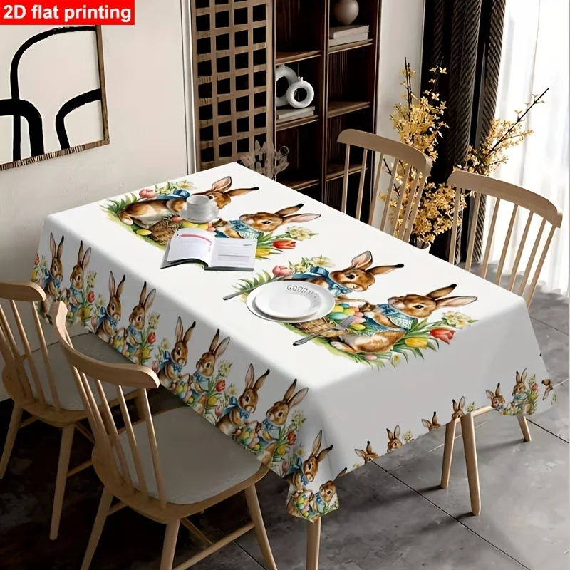 1pc New Animal Rabbit Pattern Square Home Dining Table Mat Tablecloth, High-End Light Luxury Kitchen Tablecloth