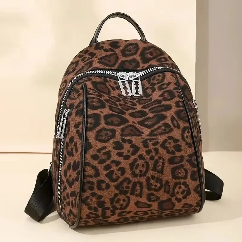 

Retro Nylon Leopard Print Backpack 2025 High Quality Soft Interior Zipper Pocket Fashionable Backpack Simple Versatile