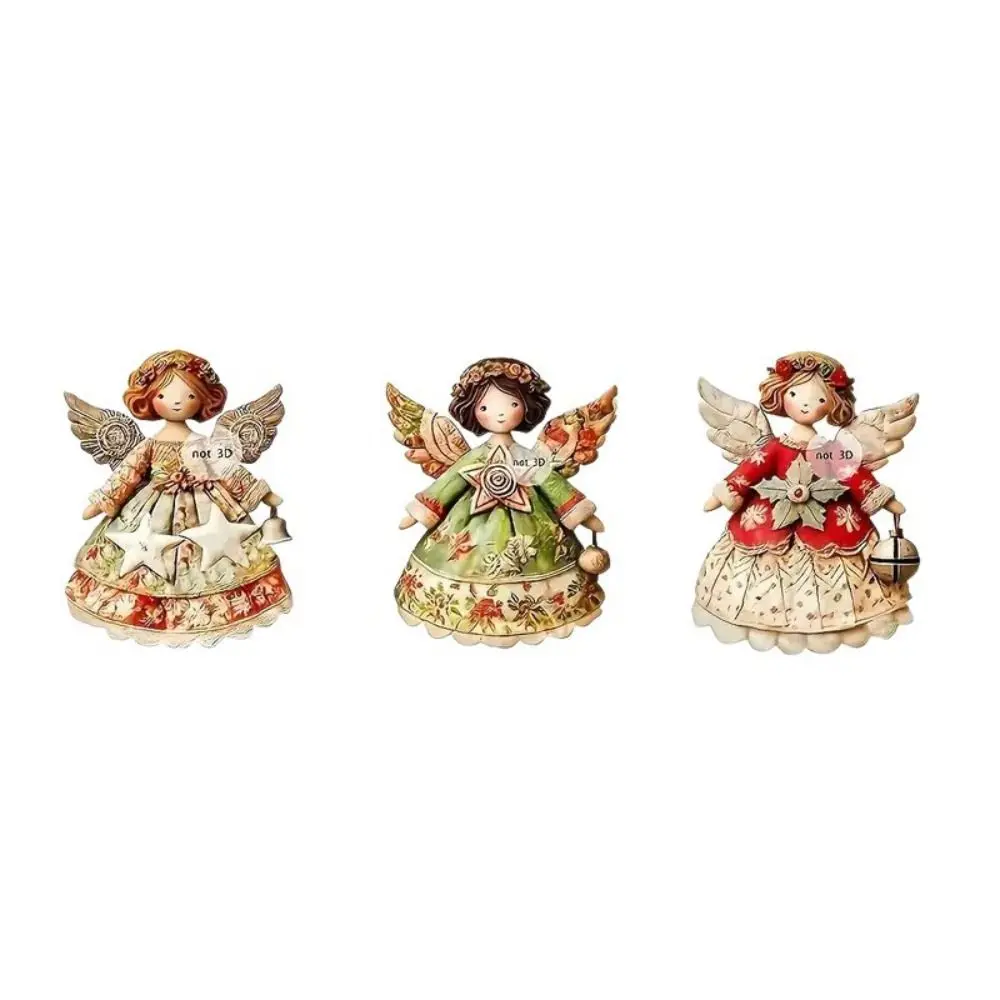 Vintage Christmas Angel Pendant Fantasy DIY Crafts Christmas Tree Angel Decorations Cartoon Wooden Angel Pendant Christmas party