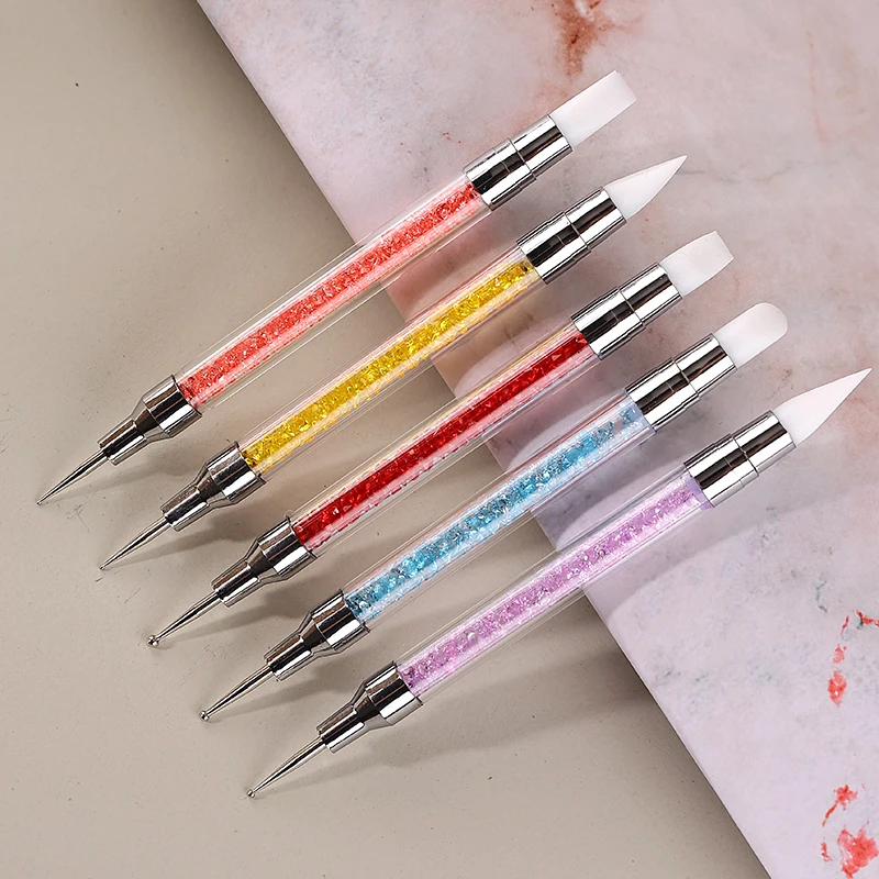 Simple 5Pcs/Set Professional 2 Ways Nail Art Dotting Pen Plastic Steel Crystal Handle Rhinestones Pickup Pen Manicure Tools