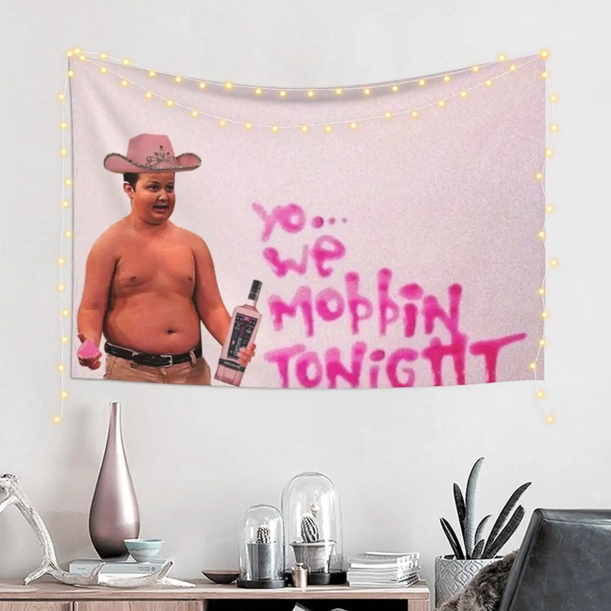 Gibby Pink Cowboy Hat Mobbin Or What? Tapestry Wall Carpet Aesthetic Decoration Room Aesthetic Tapestry