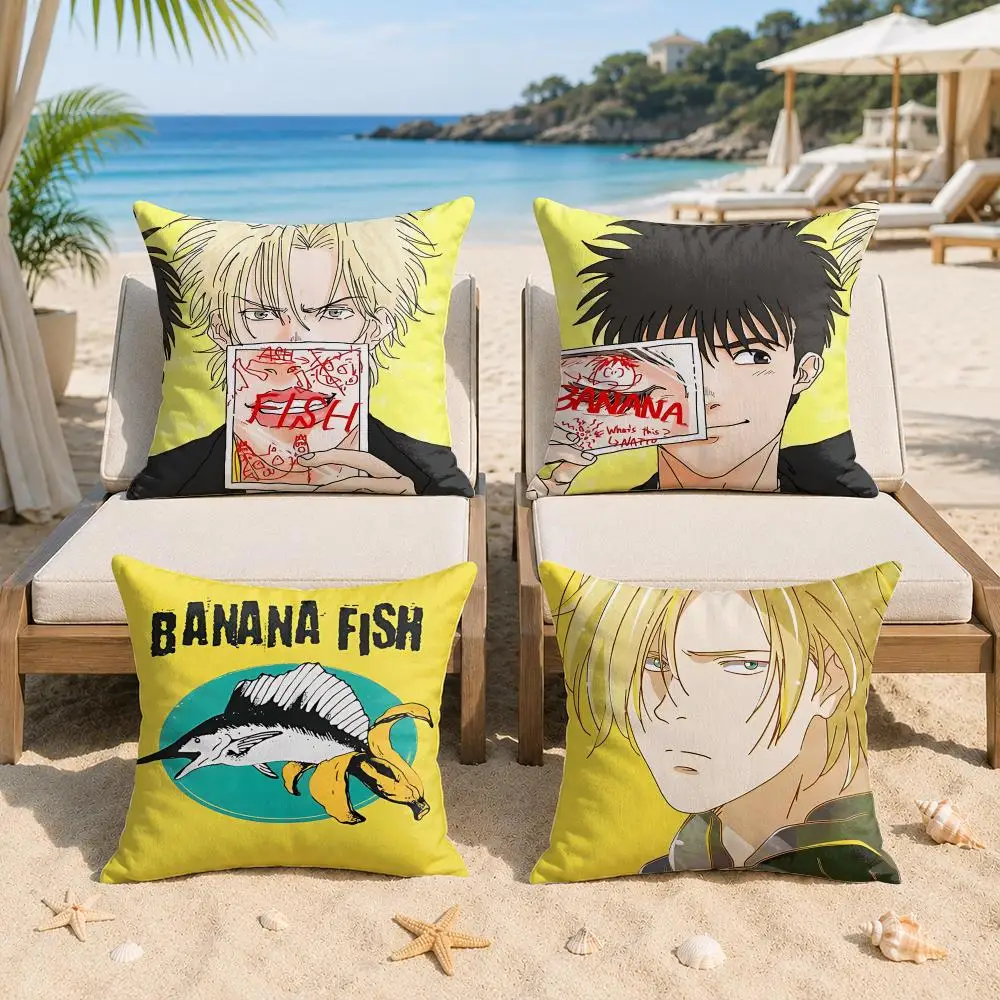 B-BANANA FISH Anime Cushion Cover Silky Short Plush Invisible Zipper Dustproof Sofa Pillow Case For Home Decor