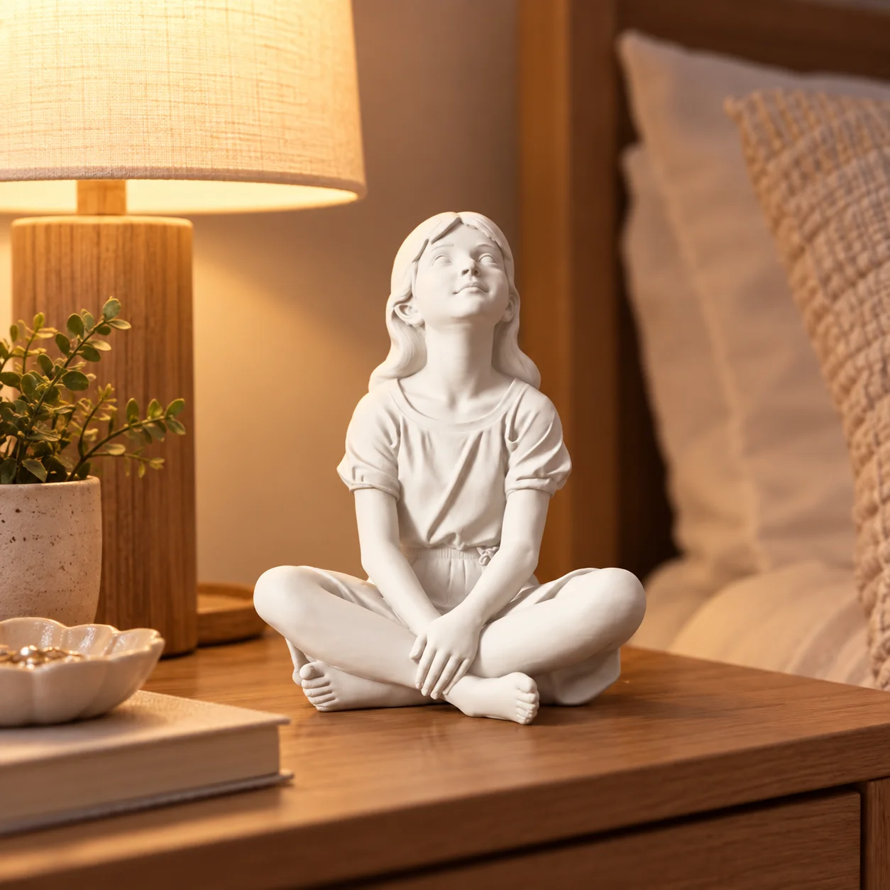 White Sitting Girl Figurine, Cross Legged Girl Statue, Home Decor, Desk Shelf Ornament, Meditation Gift