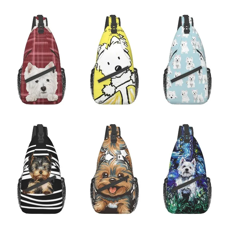 Torba mała chusta Yorkshire Terrier torba Crossbody na klatkę piersiową plecak na ramię wędrówki plecaki dzienne Yorkie pies zwierzę szczeniak torba