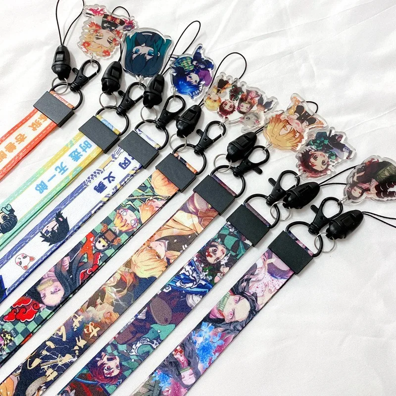 Demon Slayer Lanyards Anime Figures Cute Cartoon Lanyard Anime Merchandise Decoration Phone Key Decoration Work Card Accessories