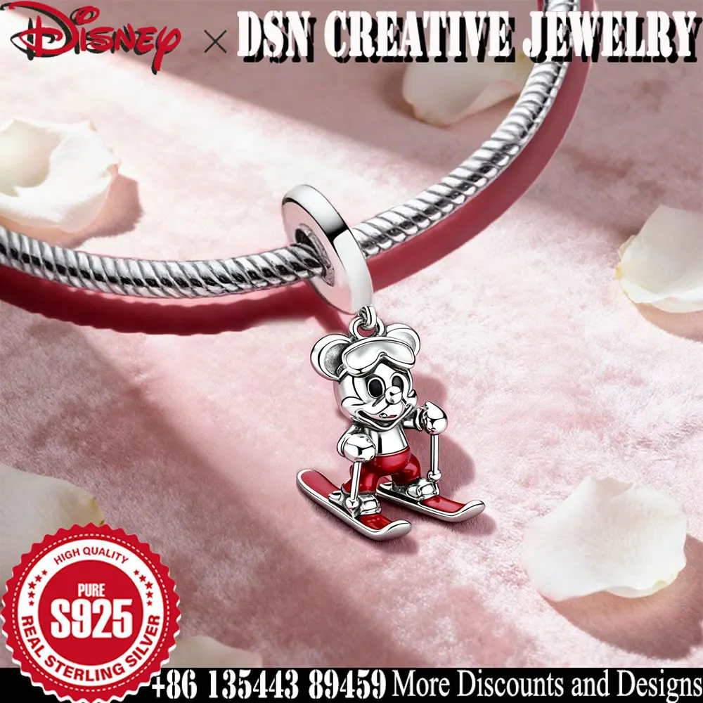 

DSN creative Pendant 925 Sterling Silver Charm Disney Mickey Skiing personality Bead Fine Jewelry Accessories luxury gift