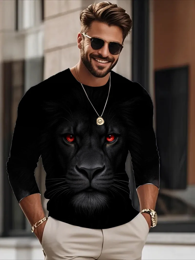

Funny 3D Letter Print T Shirt For Men Fashion Solid Color Long Sleeved T-Shirts Casual O-neck Sports Tops Autumn Loose Pullover
