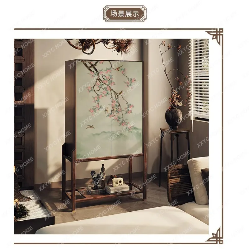 XX  Bird and Flower Solid Wood Dresser Cabinet for  Entryway Entryway Cabinet Floor-to-ceiling Wall-Mounted Integrated Cabinet