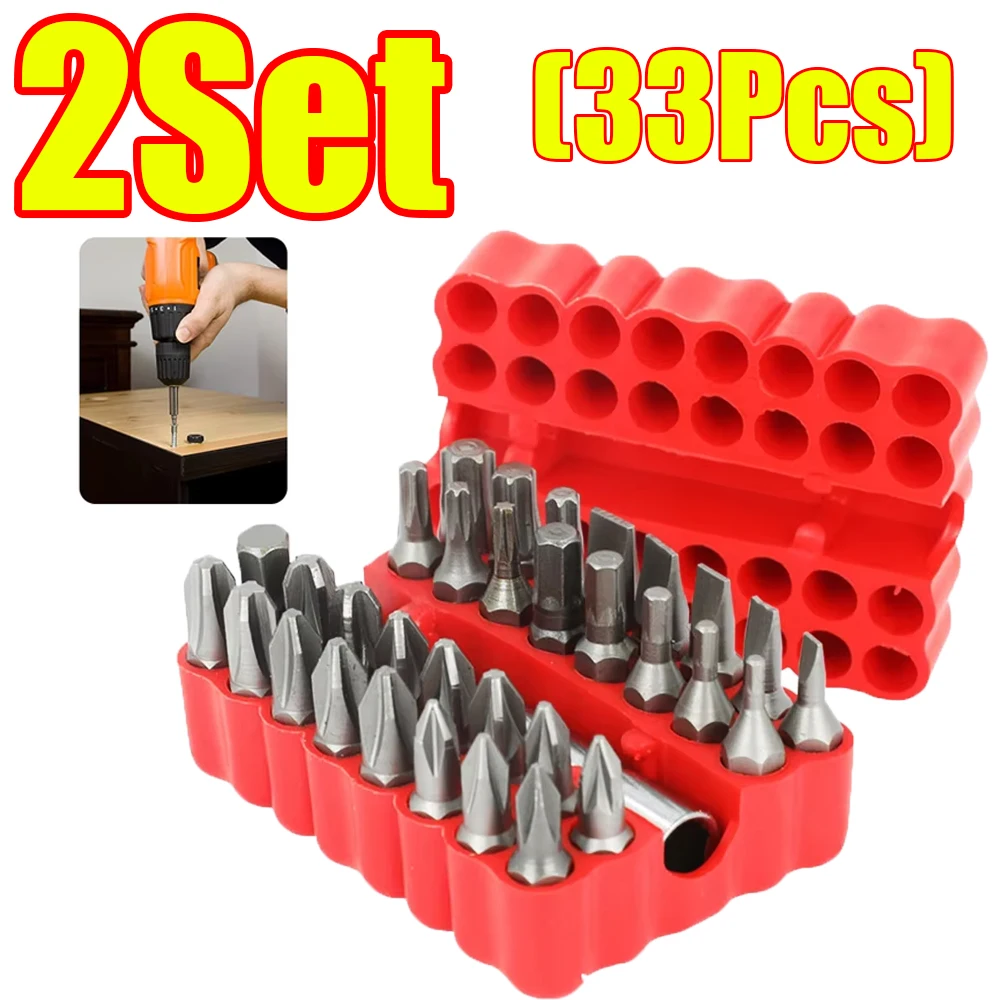 

1-2Set 33Pcs Solid Screwdriver Bit Set Magnetic Cross Hexagonal Star Spanner with Extension Rod Repair Tool Accessory Set