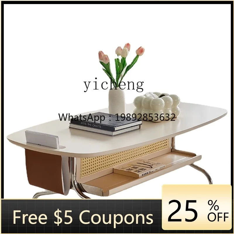 

Living Room Home Oval Shaped Creative Stainless Steel Japanese Log Tea Table