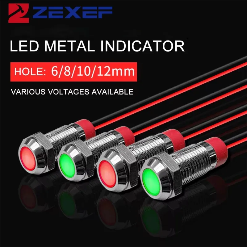 ZEXEF Waterproof IP67 Signal light Metal LED Warning Indicator Light Signal Lamp Pilot Wire 6mm 8mm 10mm 12mm 12v 24v 110v 220v