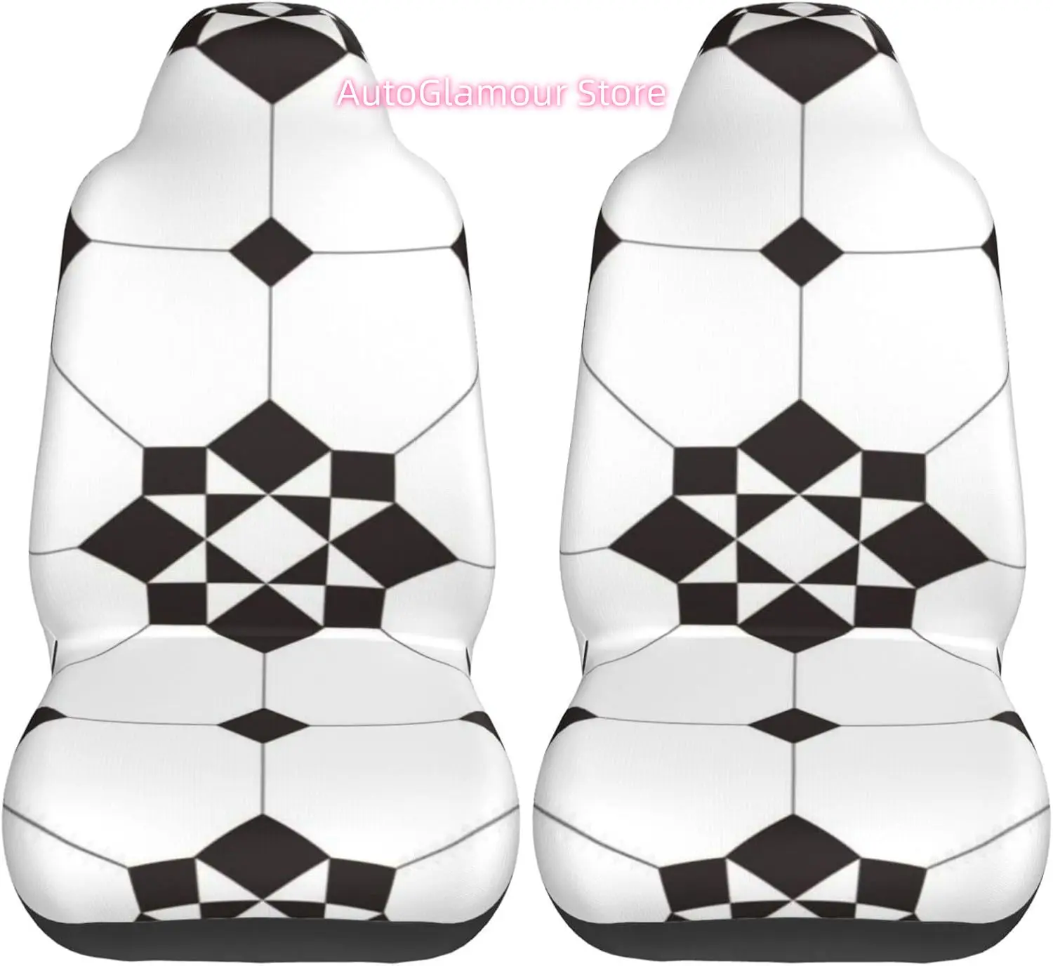 Victorian Mosaic Tile Pattern Black and White Universal Car Seat Covers 2-Piece Set - Stretch-to-Fit Front Seat Protectors for C