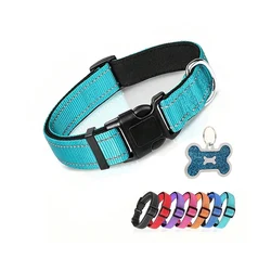 Dog Collar Nylon Soft Padded Adjustable Breathable Durable Comfortable Reflective Pet Collar for Small Medium Large Dog Bone Tag