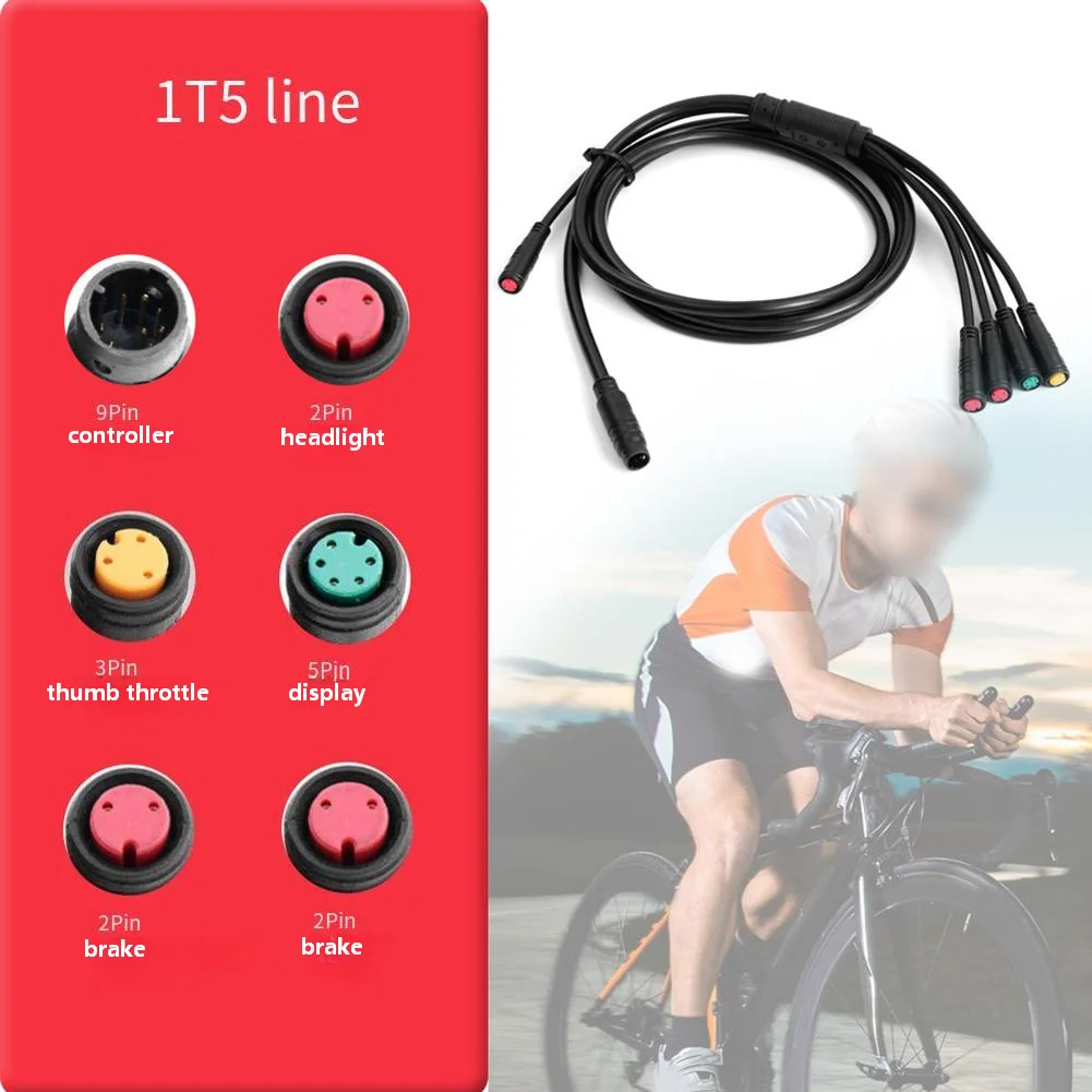 1T5 Waterproof Connector Cable Designed for E-Bike Controller Use with Display Thumb Throttle Headlight and Brake Signal Paths